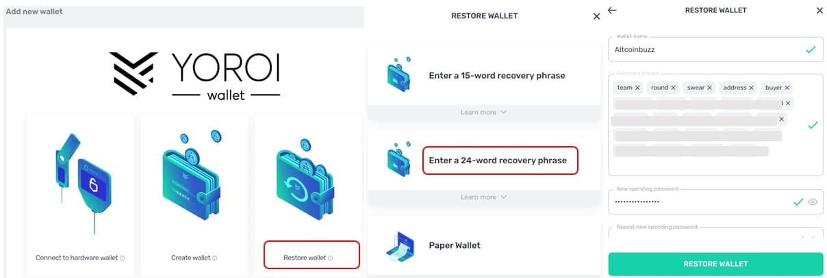 آموزش بازیابی کیف پول Yoroi