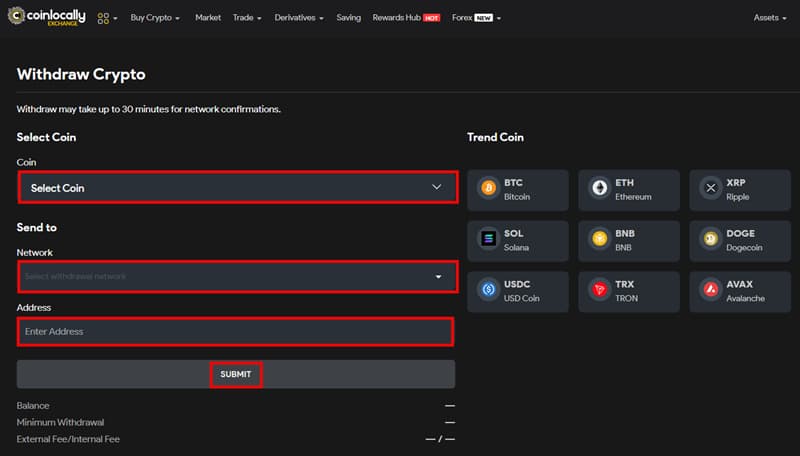 انتخاب رمزارز و شبکه مربوطه برای برداشت از صرافی کوین لوکالی